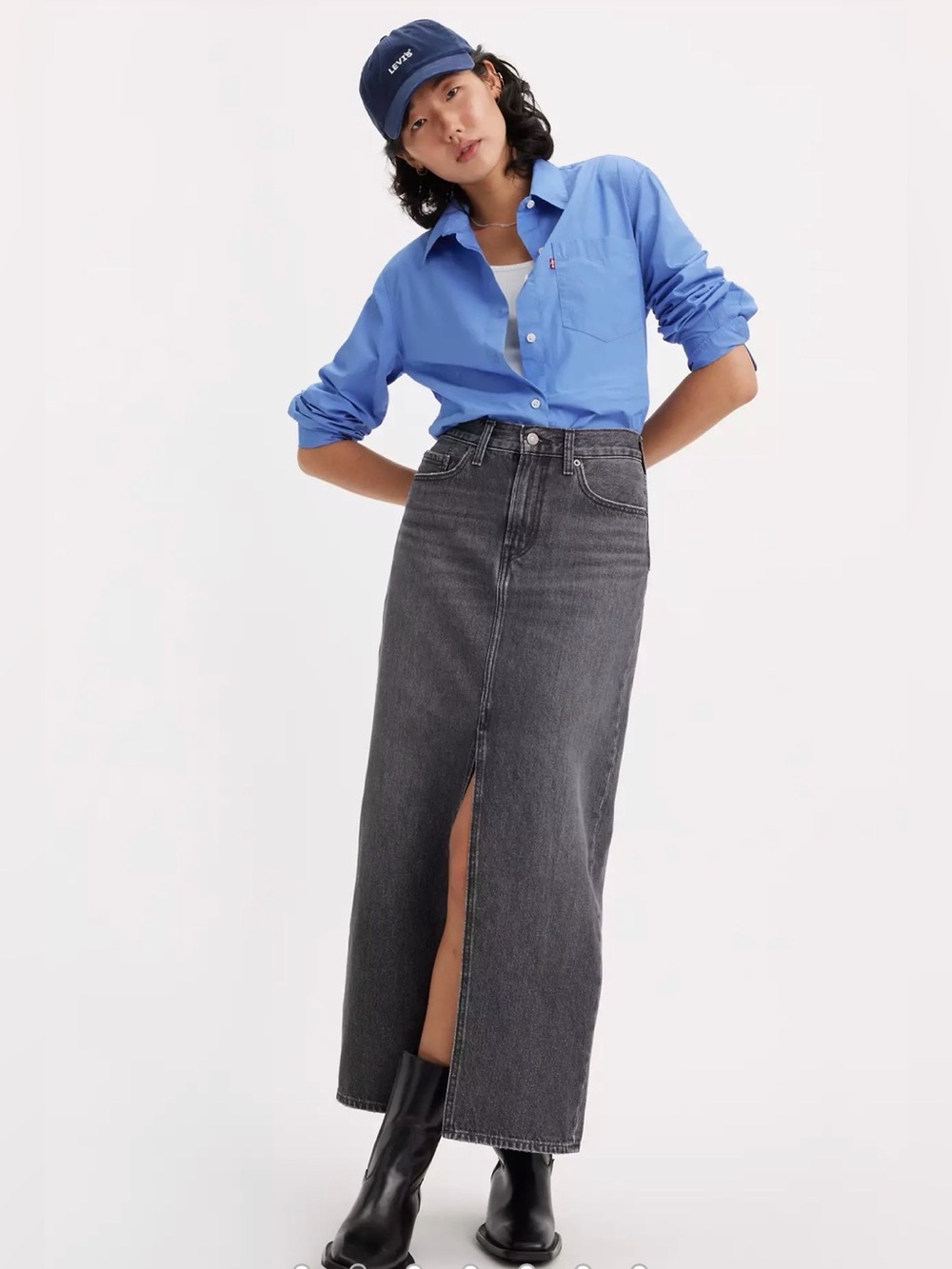 Levi’s Premium Denim Ankle Column Skirt NWT size 32 Charcoal Grey Cotton